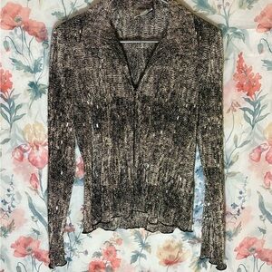 Vintage Elegant Black and Gray Women's Top